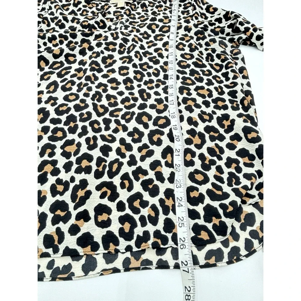 Michael Kors Leopard Print Peasant Blouse Womens Large Tie Sleeve Animal Print